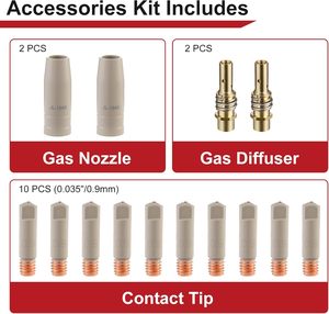 Kit de Repuesto de Boquillas para Soldadura MIG Welding Knight, Revestimiento Antiadherente de Cerámica, 14 Piezas, para Pistolas/Sopletes de Soldadura 15AK/MB15 - Product Image 4