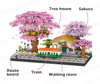 3668 pièces de blocs de construction en diamant, modèle de gare Sakura, briques en plastique ABS, bricolage, cadeau romantique pour enfants/adultes