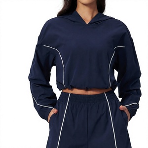 UPF50+ Hooded <b>Cropped</b> Yoga Jacket Quick Dry Color Blocking Women Sports Outerwear - Product Image 3