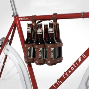 Funda colgante para botella de bicicleta al aire libre de alta calidad, funda de almacenamiento de cerveza de cuero PU