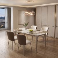 Ensemble table et chaises de salle à manger rectangulaire moderne européen en pierre frittée avec pieds en acier inoxydable, étanche et durable, pour appartement