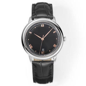 Montre pour homme luxueuse, élégante, de qualité supérieure, cadran bleu, bracelet en cuir de 20 mm, trois aiguilles, saphir, bracelet rond - Product Image 4