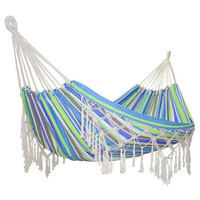 Hamac en toile de haute qualité, simple ou double, rayé, pour extérieur, jardin, patio, avec barre de suspension en bois