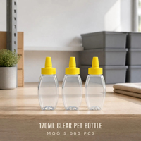 Bouteille vide en PET de 170 ml pour condiments avec bouchon doseur rotatif, distributeur en plastique transparent facetté, logo personnalisé, vente en gros alimentaire