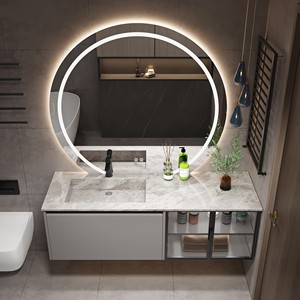 <span class=keywords><strong>Mobile</strong></span> <span class=keywords><strong>Bagno</strong></span> con Lavabo Integrato in Lastra di Roccia Curvata a Caldo, Combinazione Lavabo in Ceramica Senza Giunture, Personalizzabile - Product Image 2