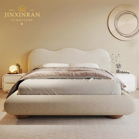 Lit King Size Moderne en Velours avec Cadre en Bois, Rangement, Tissu Amovible et Lavable, Design Écologique et Durable, Couleur Blanc Crème