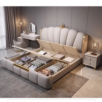 Lit Moderne de Luxe Personnalisable, Couleurs au Choix, Double, Queen, King, Capitonnage en Cuir Véritable, Revêtement en Bois de Pin Massif et Mousse