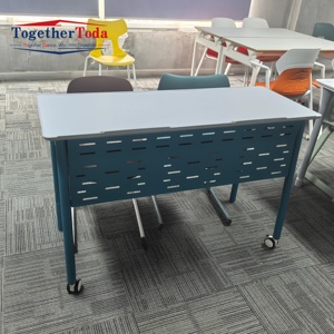 Mesa de Estudio Escolar de Doble Asiento con Cajón, Diseño de Alta Calidad, Multicolor, Duradera, con Estructura de Acero Desmontable, en Oferta - Product Image 2
