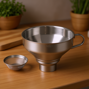 Entonnoir en acier inoxydable avec tamis, diamètre 9 cm, 13 cm, pour usage en cuisine - Product Image 3