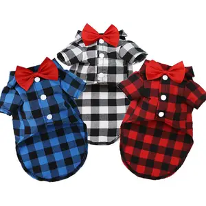 Bow plaid design soft close-fitting can be customized to go out can wear pet plaid coat