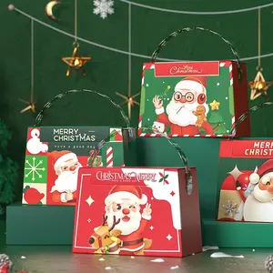 Wholesale Luxury Santa Claus Paper Box Merry Christmas Candy Chocolate Apple Gift Packaging Box with Handle