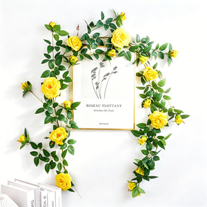 Rose artificielle en soie, plante verte d'intérieur, branche unique, décoration murale suspendue - Product Image 1