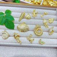Pendentif Océan en Cuivre Plaqué Or CH-LAP2050, Micro-Pavé CZ, Hippocampe/Étoile de Mer, Mini Bijou Composant Thème Estival