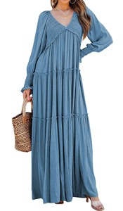 Abito Lungo Elegante da <span class=keywords><strong>Donna</strong></span> in Lyocell con Scollo a V e Maniche Lunghe, Moda Europea e Americana, <span class=keywords><strong>Abbigliamento</strong></span> Femminile Popolare in <span class=keywords><strong>Vendita</strong></span> - Product Image 4