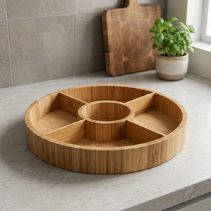 Plateau de service en cuivre à compartiments quadrillés avec sections séparées pour Diwali, anniversaire, plateau de fruits rond - Product Image 3