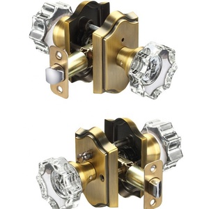 Juego de Manijas de Puerta de Aleación de Zinc con Bola de Cristal, Estilo Moderno, Latón Antiguo Amarillo, para Dormitorio/Baño - Product Image 1