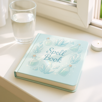 LABON Cahier de sorts en cristal Grimoire bleu clair avec bouteilles de potion magique et pierres précieuses Cahier de sorcellerie Couverture en PU