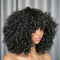 Perruques Courtes Bouclées SDD en Cheveux Humains 100% Fabriquées à la Machine pour Coupes Pixie, avec Dentelle Transparente, pour Femmes Noires - Vente en Gros