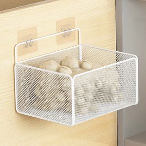 White Metal Wall Mounted <b>Storage</b> <b>Basket</b> Rectangle Easy Installation Kitchen Vegetable Ginger Garlic Holder - Product Image 1