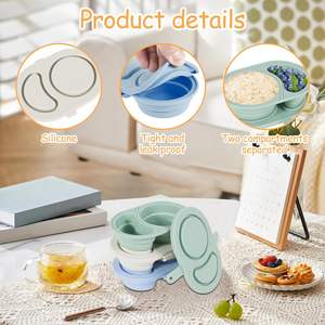 Reusable Silicone Snack Container with Lids BPA Free 2 Compartments Leak-proof Food Storage <b>Box</b> for Salad Dressing Sauces - Product Image 3