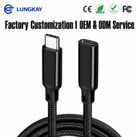 Câble d'extension USB-C 3.2 Gen 2x2 LUNG KAY 20 Gbit/s 100 W PD Charge Rapide Type C Mâle vers Femelle Tressé Vidéo 8K OEM