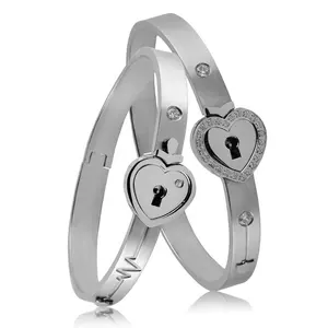 Amore Key Lock Cuore Braccialetti Braccialetti Dell'acciaio inossidabile con CZ Pietre Intarsiate