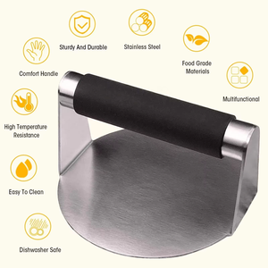 Alat Penekan Hamburger Anti Lengket Dengan Gagang Anti Panas, Penghancur <span class=keywords><strong>Burger</strong></span> Baja Tahan Karat untuk Memasak di Panggangan Datar - Product Image 5