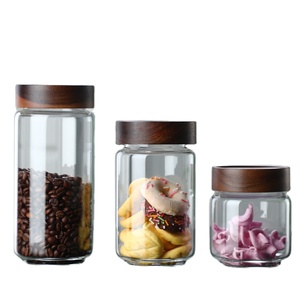 Wholesale Modern <b>Kitchen</b> <b>Storage</b> <b>Jar</b> Thread Type Borosilicate Glass Food <b>Storage</b> Airtight Acacia Wooden Screw Lid Custom Logo - Product Image 1