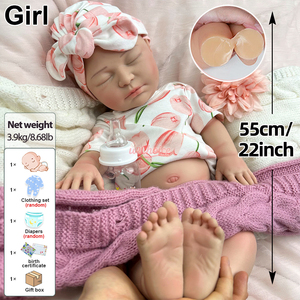 Poupée Reborn de 22 pouces en silicone platine lavable, avec des doigts mobiles et des sourcils peints, pour le confort des bébés et la pratique en crèche - Product Image 5