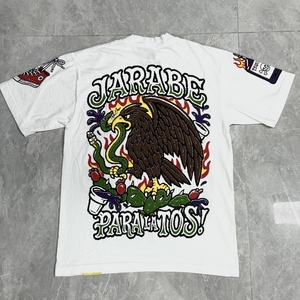 เสื้อยืดผู้ชายทรงโอเวอร์ไซส์ ผ้าฝ้ายถัก ระบายอากาศดี แฟชั่นสตรีทคุณภาพสูง ลายหัวกะโหลกเพชรแบบหยาบ - Product Image 3