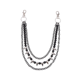 โซ่คล้องกางเกงแบบมีหนามประดับ ลูกปัดโลหะผสมสังกะสี โซ่คาดเอว สไตล์ฮิปฮอป เครื่องประดับลำลอง ห่วงหลายห่วง สีดำ สีขาว K - Product Image 5
