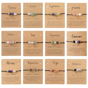 Pulsera de Piedras Naturales con los 12 Signos del Zodiaco Yi Sugar para Mujeres y Hombres, Pulsera de Papel Trenzado, Regalo para <span class=keywords><strong>Leo</strong></span>, Virgo, Libra, Ajustable - Product Image 2