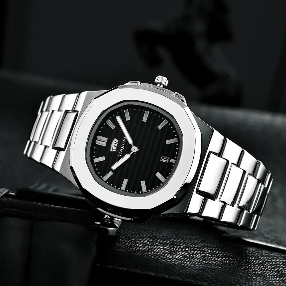 OEM Sliver high quality calendar men wristwatch stainless steel waterproof watch men