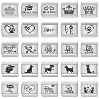Vente en gros Hapiship Nouvelle Collection Breloques Originales Mignonnes Motifs Marguerite, Cœur, Chat, Chien pour Bracelet 9mm en Acier Inoxydable pour Fabrication de Bijoux DIY