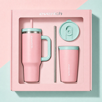 Ensemble cadeau Everich : Gobelet isotherme 40 oz + Tasse à café portable 12 oz, Bouteille d'eau sans BPA avec paille et couvercles 2-en-1
