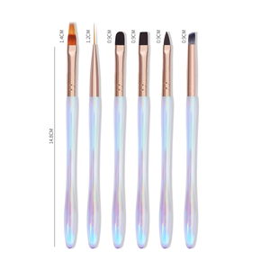 Juego de 6 pinceles iridiscentes para decoración de uñas con mango, pinceles de gel con virola en oro rosa para pintar, delinear y detallar - Product Image 6