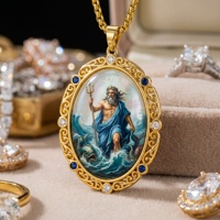 Pendentif personnalisé peint à la main, icône du dieu grec de la mer Poséidon, symbole de puissance, amulette, collier en pierres précieuses, vente en gros