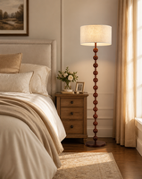 Nouvelle lampe de sol/de table LED chinoise E27 avec abat-jour en tissu couleur noyer, fonctionnement silencieux, gradation progressive, télécommande, style moderne rétro