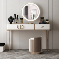 Coiffeuse Moderne de Luxe avec Rangement et Miroir Éclairé, Finition Dorée pour Maison, Chambre, Hôtel, Salon