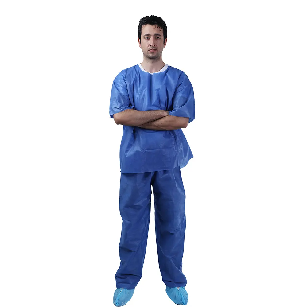 Setelan Scrub Rumah Sakit SMS lengan pendek Set pakaian seragam sekali pakai Scrub setelan Scrub Perawatan