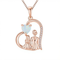 Collier En Argent Sterling 925 En Forme De Coeur Opale Incrusté Creux Mère Fille Pendentif Collier Peut Être Personnalisé et En Gros