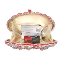Pochette de soirée de luxe pour femme, ornée de strass colorés, avec cadre métallique or rose ajouré, motif aigle forestier et minaudière en cristal