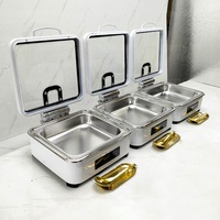 Set Pemanas Makanan Listrik Persegi Putih Stainless Steel 6L Perlengkapan Dapur Katering Buffet Mewah