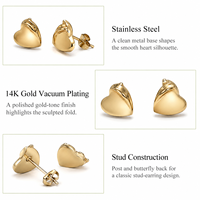 Boucles d'oreilles en forme de cœur plié, acier inoxydable avec placage sous vide en or 14 carats, design cœur sculpté, options de couleurs or et argent