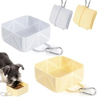 Bol pliable portable en acier inoxydable pour animaux de compagnie 500 ml, bol de voyage carré avec mousqueton pour chiens, chats, hamsters, écologique IPX4