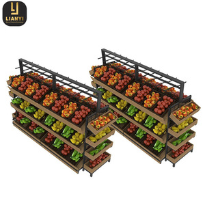 ชั้นวางผักและผลไม้แบบสองด้านสำหรับซูเปอร์มาร์เก็ตพร้อมตกแต่งด้วยไม้ - Product Image 6