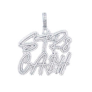 Bijoux Bling Iced Out en Zircon Cubique pour Hommes Hip Hop, Pendentif Lettre Musique Cash Straight Str8 Significatif - Product Image 2