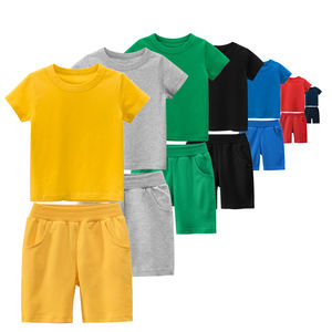 Ensemble de vêtements décontractés en coton pour bébé garçon-Chemises d'été à manches courtes <span class=keywords><strong>et</strong></span> shorts tricotés à motif solide pour enfants vente en gros - Product Image 1