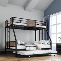 Lits superposés doubles avec lit gigogne, structure en métal gain de place, 2 échelles, panneau de protection, support de planche, ODM/OEM disponible
