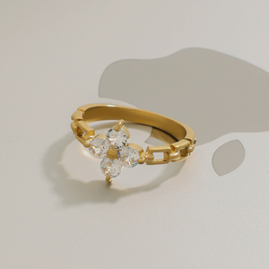J&amp;D Modern Luxury 18K Gold Stainless Steel Lucky Leaf Clover Zircon <strong>Watch</strong> <strong>Rings</strong> for Women - Product Image 3
